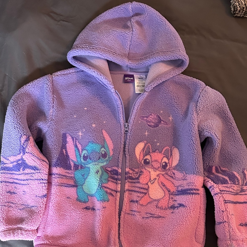 Girls Disney Stitch  Purple and Pink Fleece Hoodie Jacket